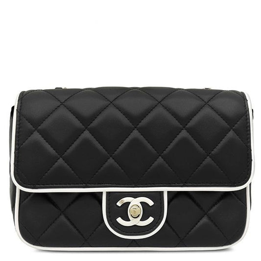 Chanel Shoulder Bag Mini Flap Lambskin Black White Champagne Gold Bicolor