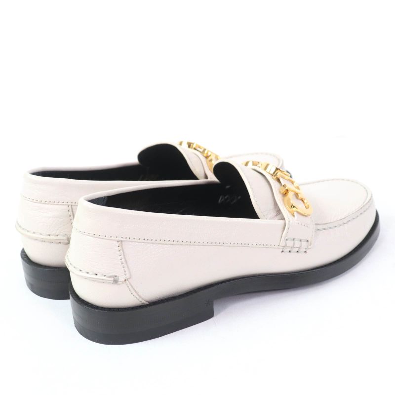 Gucci 700036 Metal Logo Leather Loafer Ivory Gold Hardware 36.5 With Box And