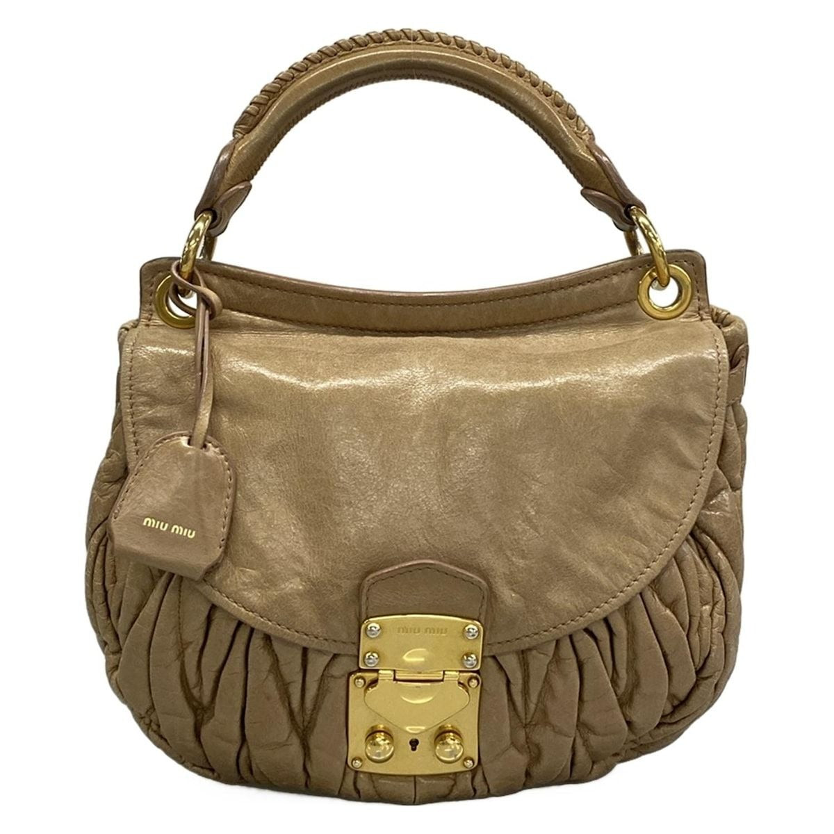 Miu Miu Handbag Matelasse Beige Leather