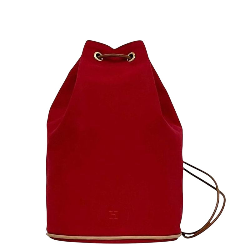 Hermes Draw String Backpack Porochon Mimir PM Red Cotton