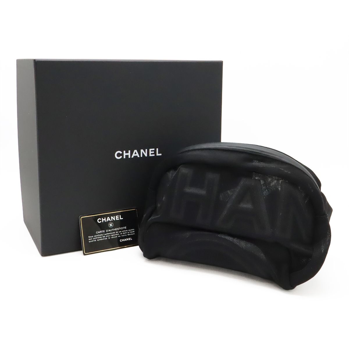 Chanel Logo Mesh Body Bag Waist Pouch Waist Bag Nylon Black Black As0425