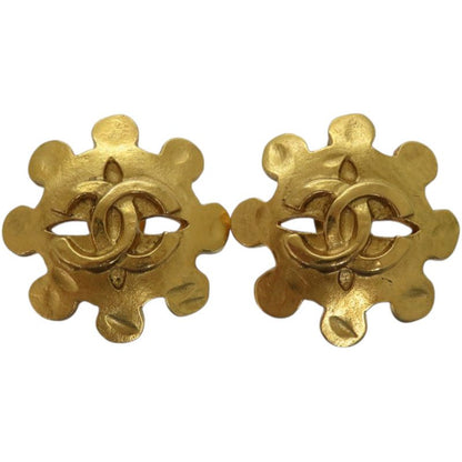 Chanel Vintage Coco Mark Flower Metal Gold Earrings 0147 Chanel