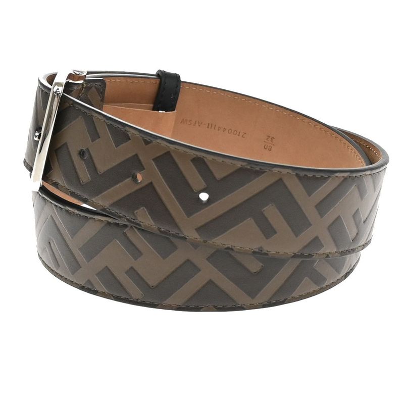 Fendi Belt FF Logo Zucca Pattern Brown Black Silver 37ka756