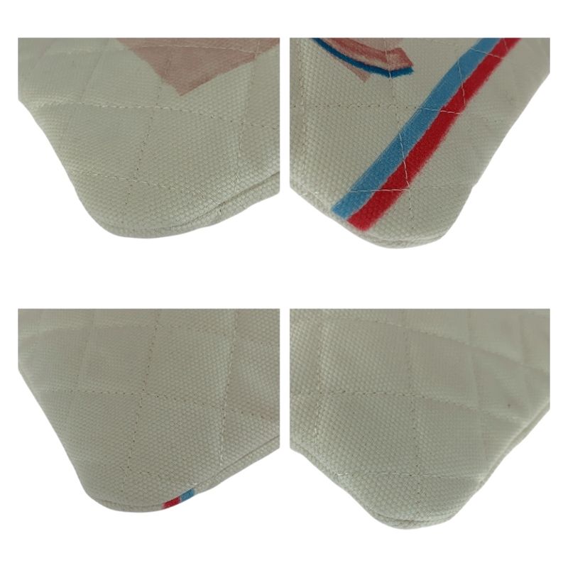 Chanel Coco Cuba Coco Mark White Multicolor Silver Hardware Canvas Clutch Bag