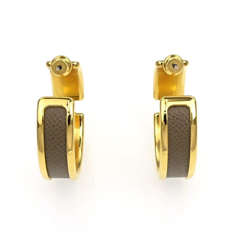 Hermes Earrings Olympe Etoupe Gold Hardware Brown Pair Of Accessories -