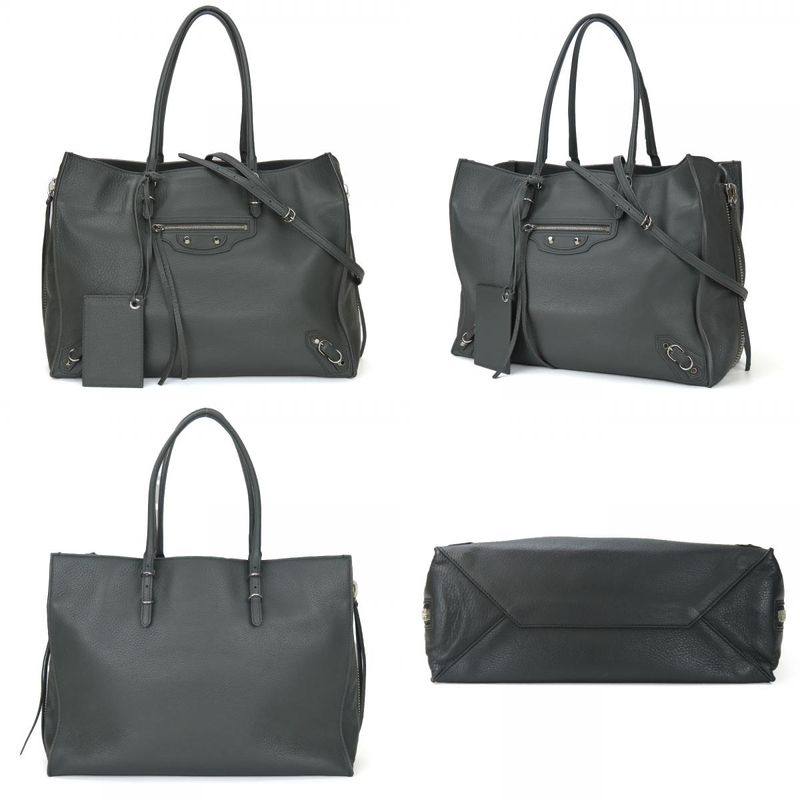 Balenciaga Tote Bag Paper 432596 Calf Gray Silver Hardware 2WAY Shoulder Usual