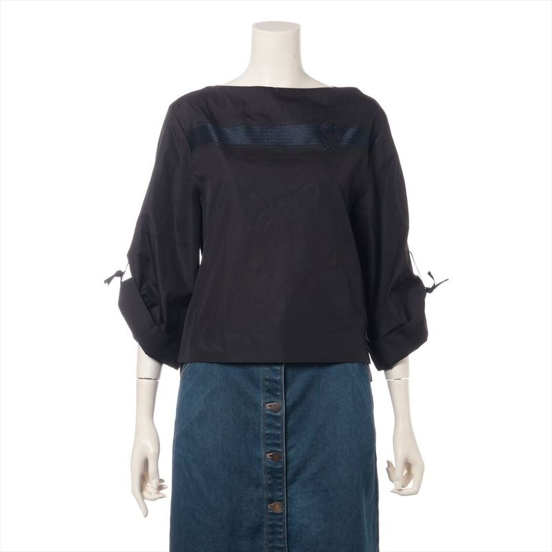 Hermes Cotton Logo Embroidery Shirt 34 Black 2 E3600 D2