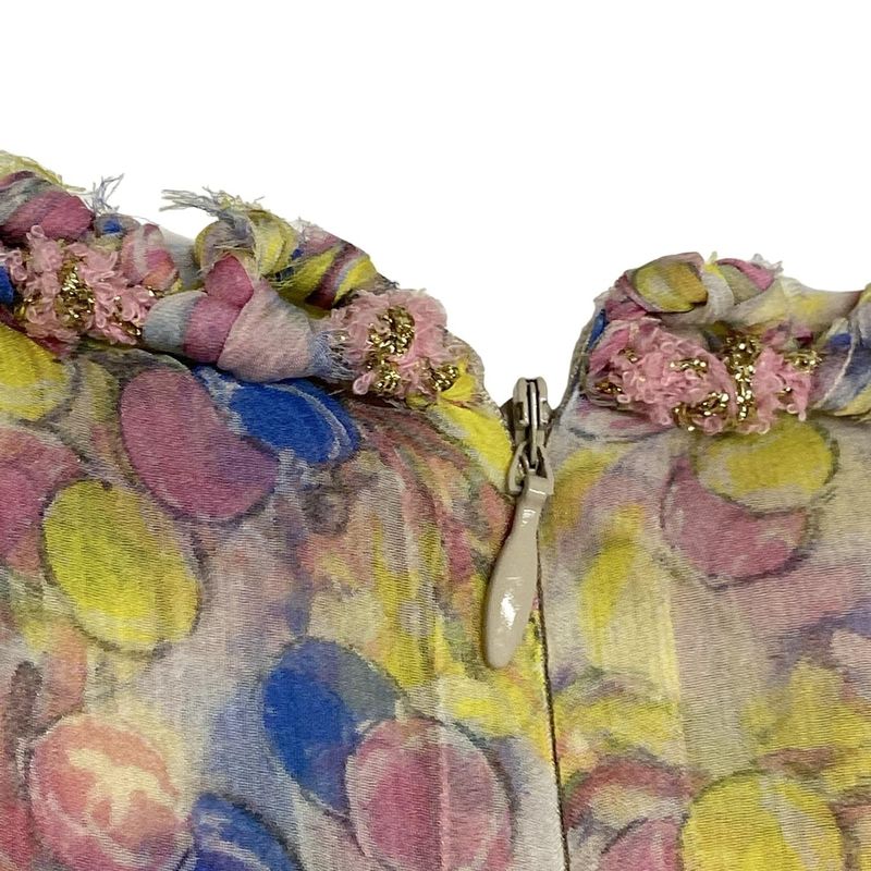 Chanel Dress Size 36 S Ladies - P40222 Pink X Yellow X Multi Short Sleeves Knee