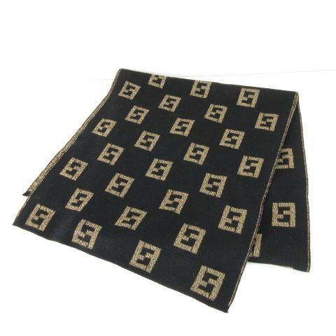 Fendi Scarf Shawl Zucca Pattern Brown Black