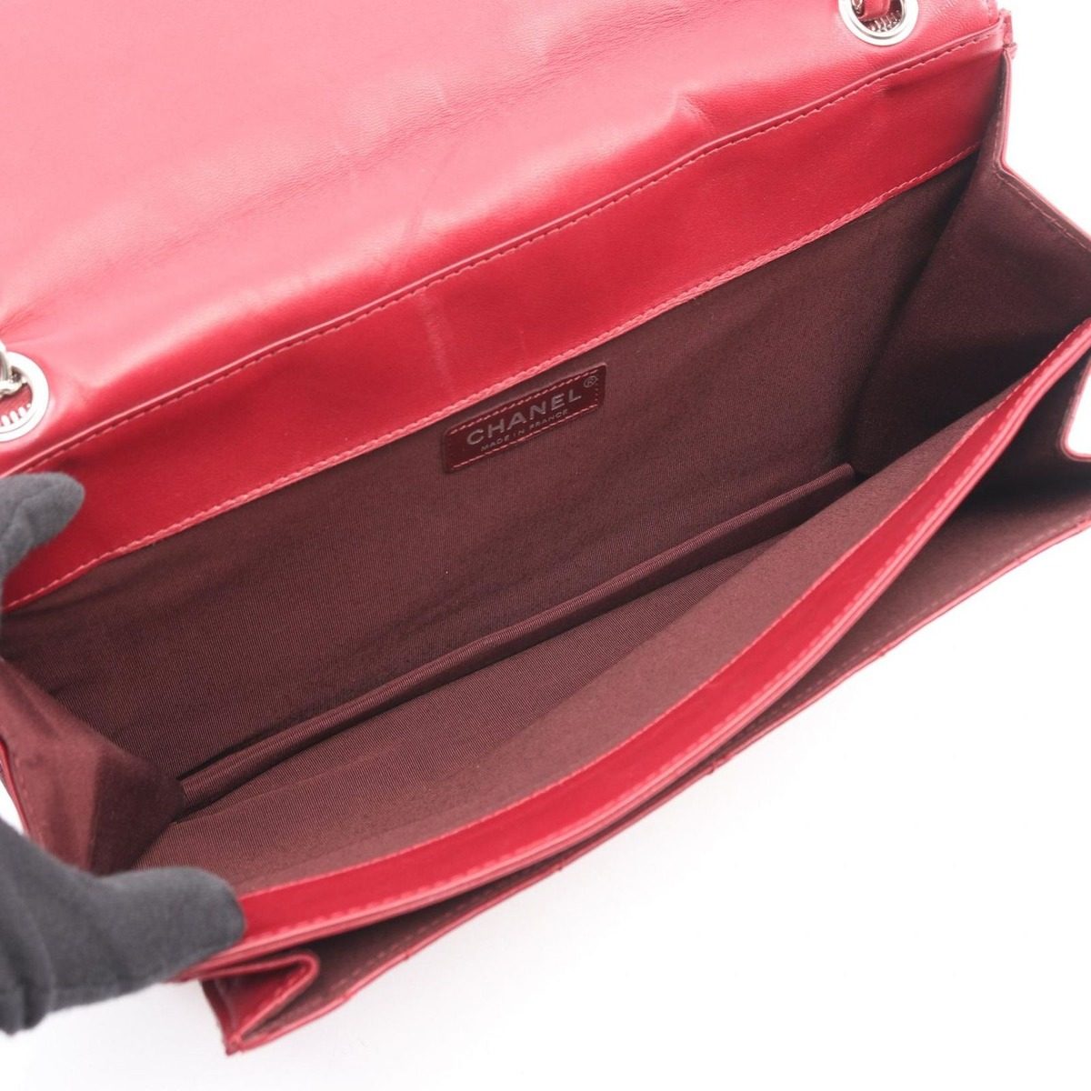 Chanel Shoulder Bag Quilted Red Lambskin 2.55 Chain — view 3