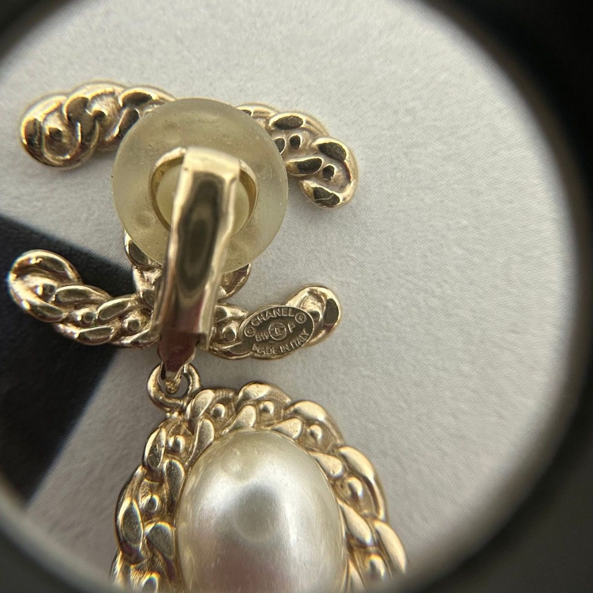 Chanel CC Logo Line Stone Pearl Earrings Gold — view 5