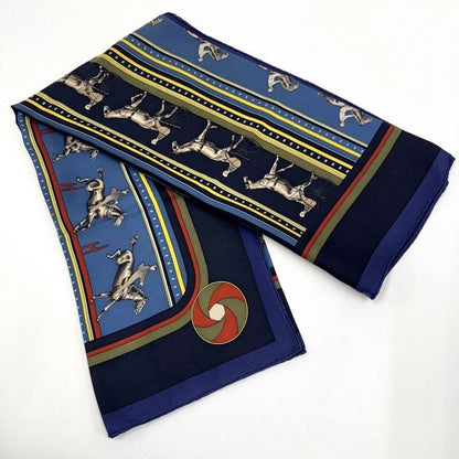 Hermes Carre 90 Scarf Sequences Silk Blue Navy