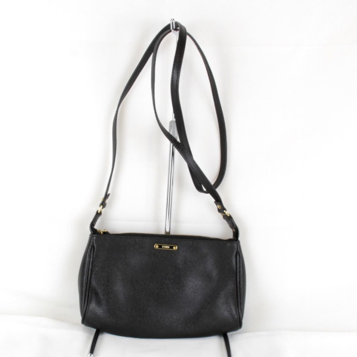 Fendi Pouch Mini Shoulder Bag Leather Black High Saffiano Simple
