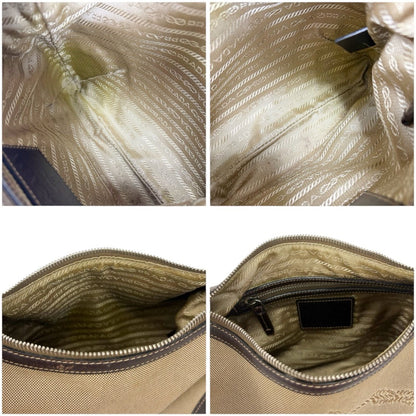 Prada Shoulder Bag with Tag Charm Logo Jacquard Canvas Beige Brown — view 8