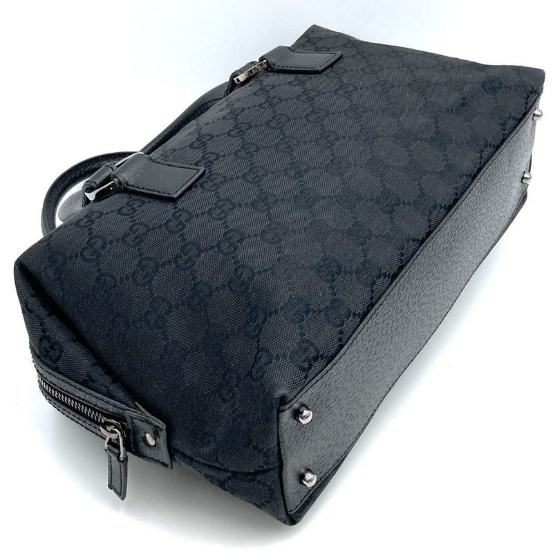 Gucci 113009 Handbag Black GG Canvas/leather Ladies Men Fashion Branded High