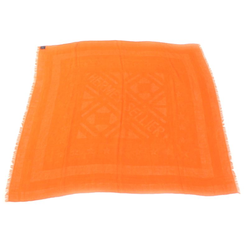 Hermes Carré 110 Cashmere Silk-blend Jacquard Serie Fringed Scarf Orange With