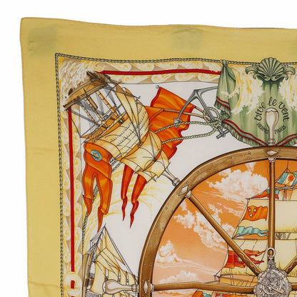 Hermes Carré 90 Vive Le Vent Windblown Silk Yellow Women's Scarf