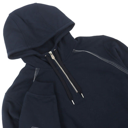 Hermes Cotton Stitch Design Half Zip Pullover Hoodie Dark Navy S — view 4