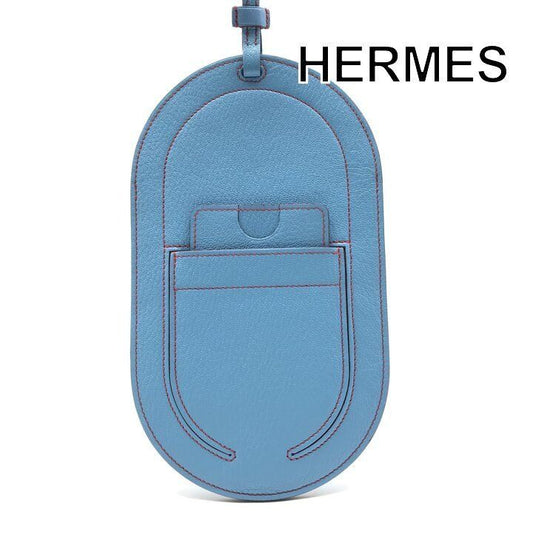 Hermes Pochette Insalm Leather Mini Smartphone Shoulder Bag Blue Purse