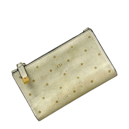 Dior Bifold Wallet Beige Star Pattern Leather
