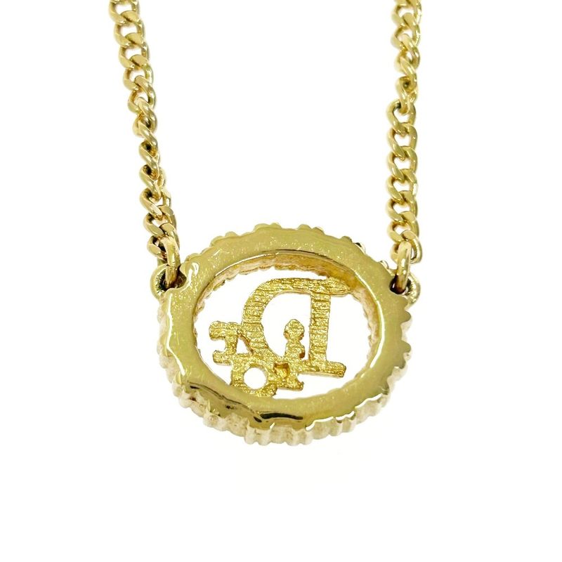 Christian Dior GP Rhinestone Dior Logo Oval Necklace Women's Gold 424315