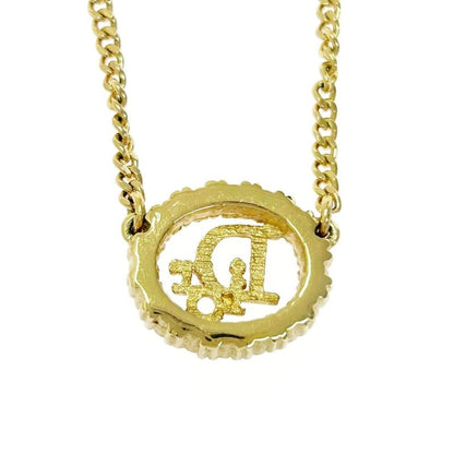 Christian Dior GP Rhinestone Dior Logo Oval Necklace Women's Gold 424315