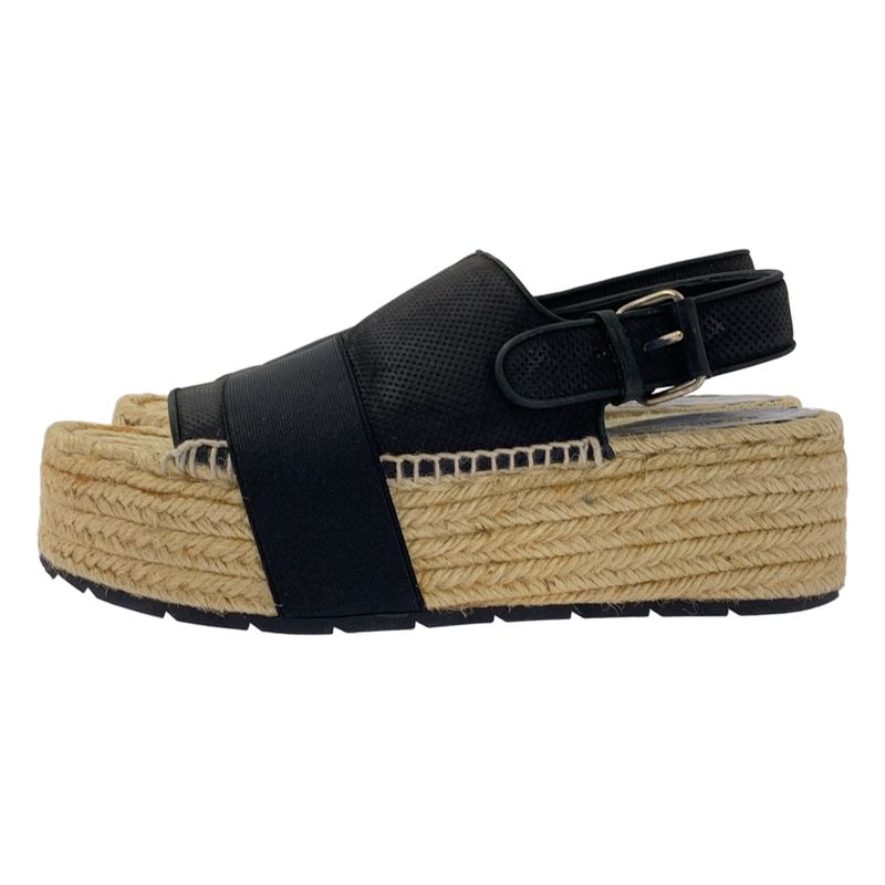 Balenciaga Leather Suring Back Espadrille Wedge Sole Sandals - 37 - Black -