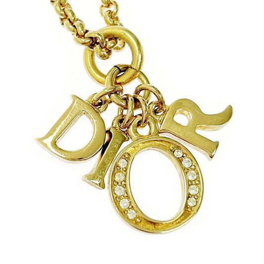 Christian Dior GP Rhinestone Logo Necklace Gold