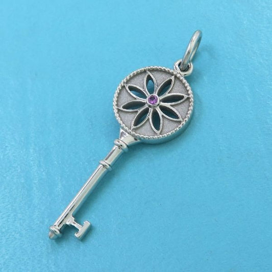 Tiffany & Co Daisy Key Charm Pink Saffiano