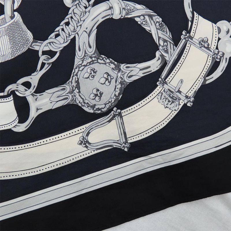 Hermes Sleeveless Tunic Silk Belt Pattern 42 Navy-white Black Tops