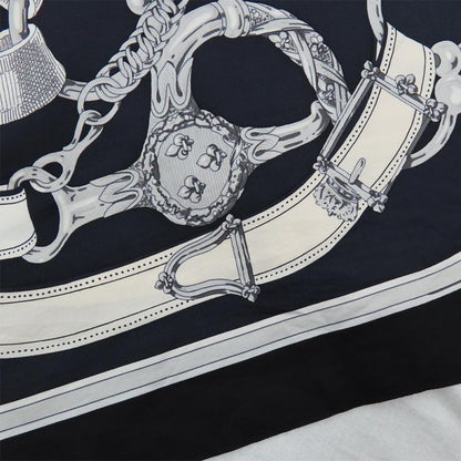 Hermes Sleeveless Tunic Silk Belt Pattern 42 Navy-white Black Tops