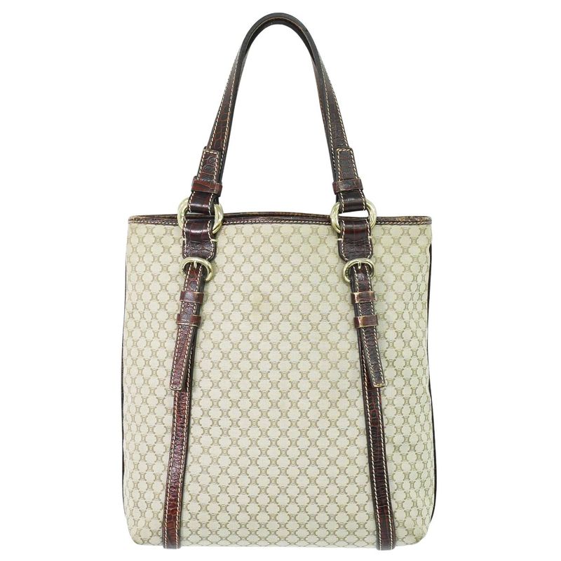 Authentic Celine Macadam Tote Handbag Canvas Beige Macadam Bag Pre-owned