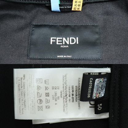 Fendi Denim Jacket Black Fw1048 50 Openwork Logo Men's Preowned