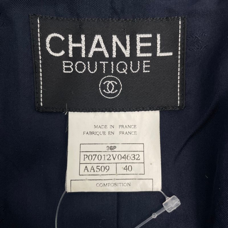 Chanel 96P Coco Button Setup Jacket Dress Wool Navy Size 40
