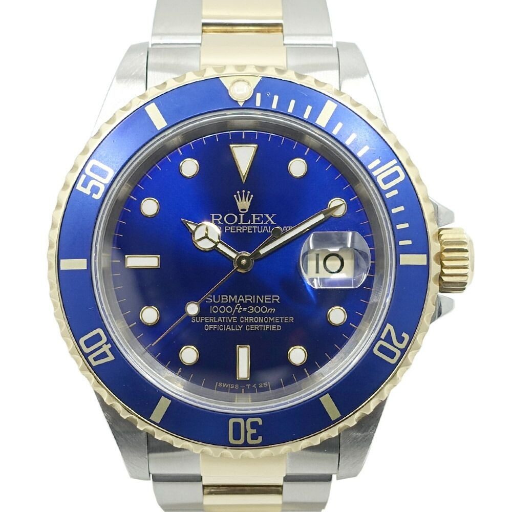Rolex Submariner Date T Number Blue Ss YG Combination Watch Polished