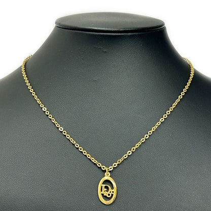 Christian Dior GP Logo Oval Necklace Gold