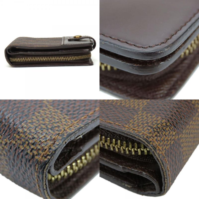 Louis Vuitton Bifold Wallet Compact Zip N61668 Damier Ebène Brown Gold Hardware