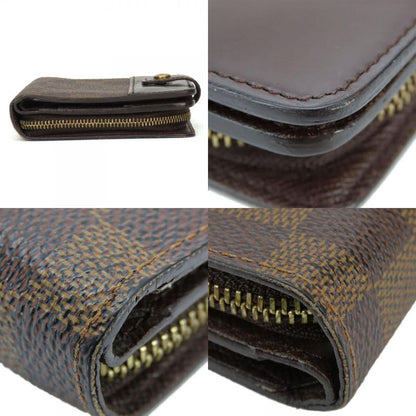Louis Vuitton Bifold Wallet Compact Zip N61668 Damier Ebène Brown Gold Hardware