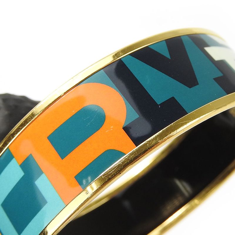 Hermes Bracelet Emile Enamel Metal Greenish Multicolor Gold Hardware O Engraved