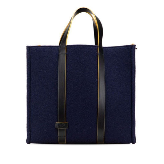 Fendi Tote Navy Wool Leather