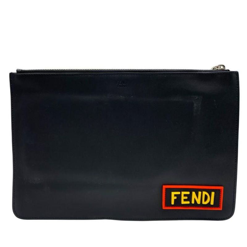 Fendi 7n0078 LOVE Second Bag Clutch Bag Clutch Pochette Leather Black Multicolor