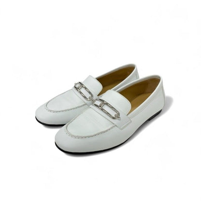 Hermes Colette Loafer Leather Shoes White Silver Ruri Buckle Moccasins