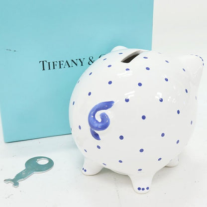Tiffany & Co Piggy Bank Objet D'art Piggy Bank Ceramic White And Blue Pig Pig