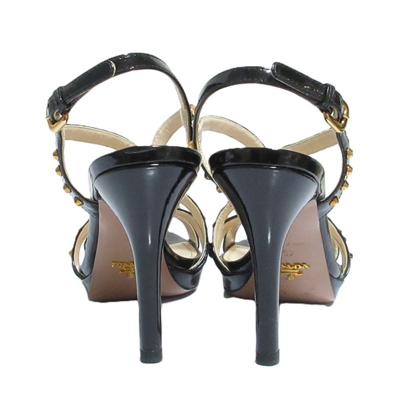 Prada Studded Enamel Back Strap Pin Heel Sandals 37 23.5cm (9.25in) Equivalent
