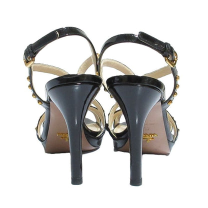 Prada Studded Enamel Back Strap Pin Heel Sandals 37 23.5cm (9.25in) Equivalent