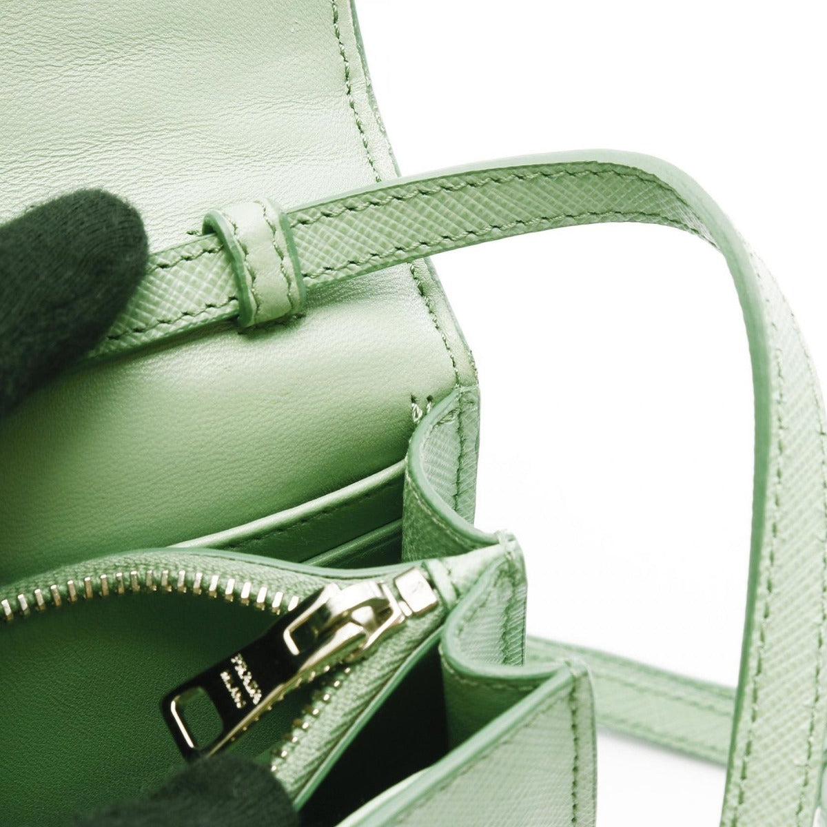 Prada Shoulder Bag Saffiano Lux Light Green Leather — view 7