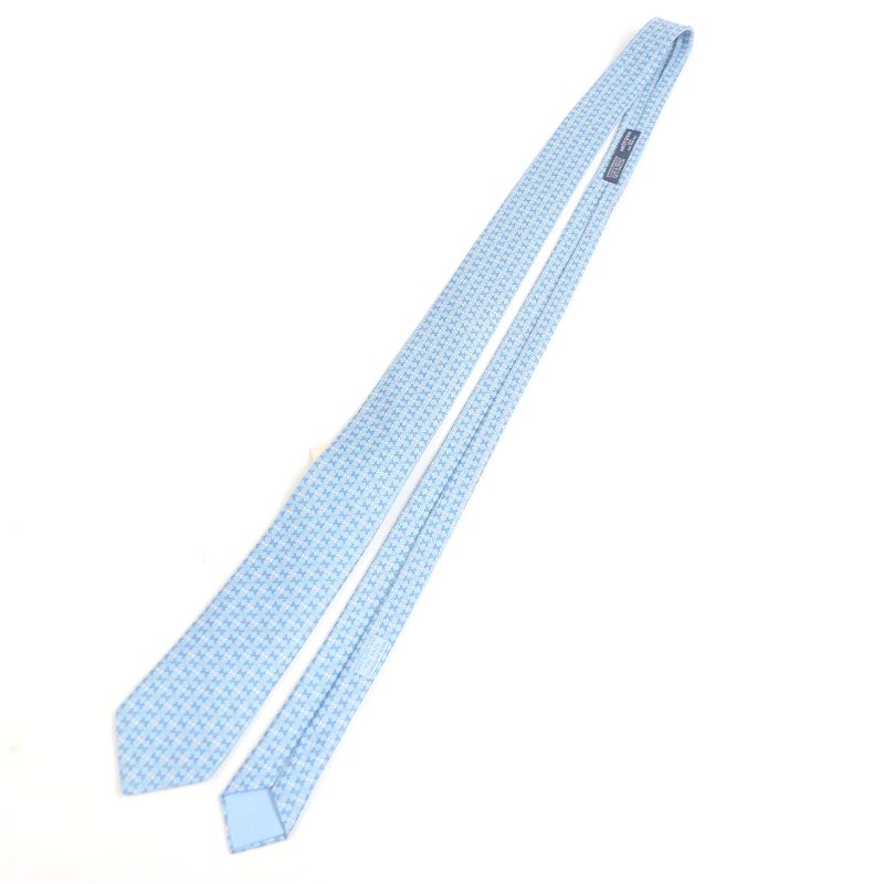 Hermes 100% Silk H Street Total Pattern Regular Tie Light Blue With Box Made