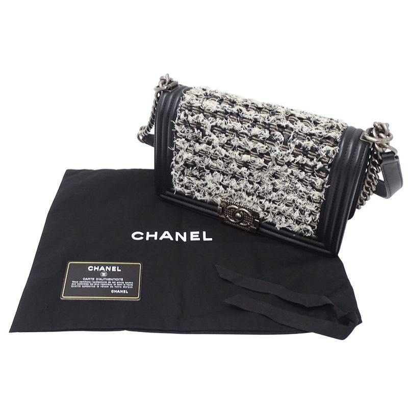 Chanel Bag Boy Chanel Women's Brand Shoulder Bag Tweed Leather Black White