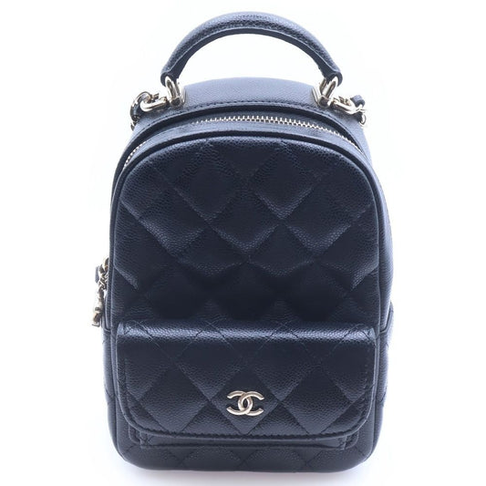 Chanel Quilted Mini Backpack CC Logo Caviar Leather Chain Gold Black