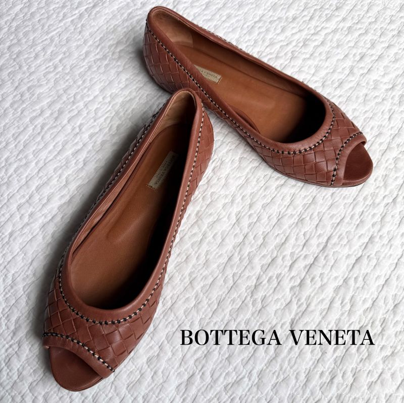 Bottega Veneta Flat Shoes Pumps Intrecciato Stitch Brown 36 1 2 23.5cm (9.25in)